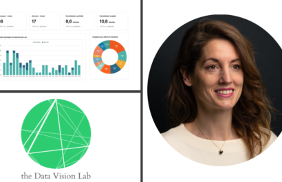 Drieluik van Sara Sprinkhuizen, het logo van the Data Vision Lab en een datavisualisatie